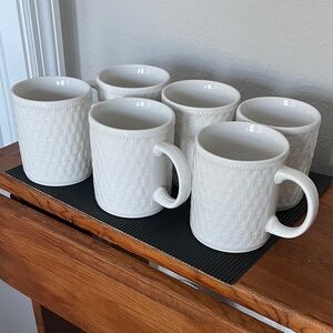 Oneida VTG  White Basket Weave Textured Stoneware  Mugs - Set of 6